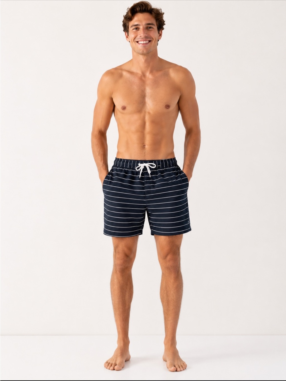Gap Striped  Black Men's Swim Trunks with Contrast Drawstring Size Large